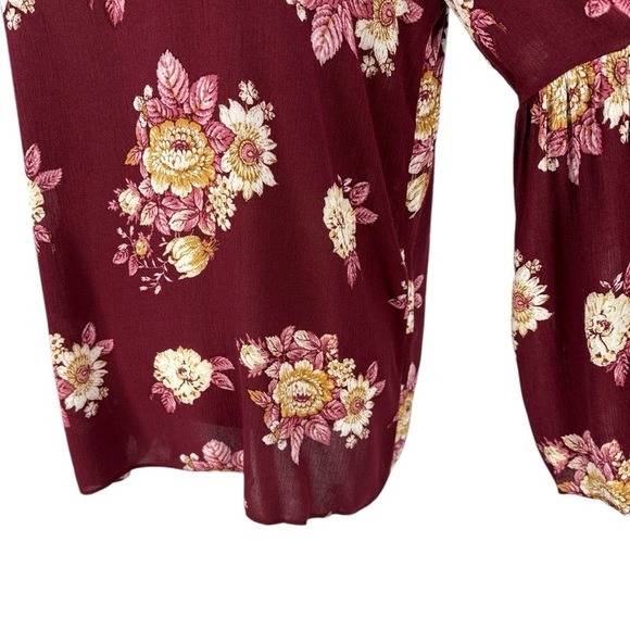 Hippie Rose Long Sleeve Cold Shoulder Floral Print Blouse - Red - size Large - Picture 5 of 13